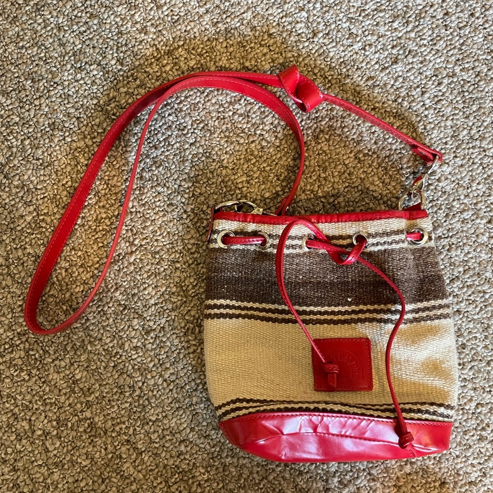 Red and Brown Striped Bucket Bag
